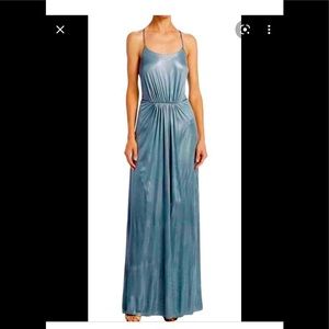 Halston Heritage Blue Green Silver Jersey Metallic Racerback Evening Gown